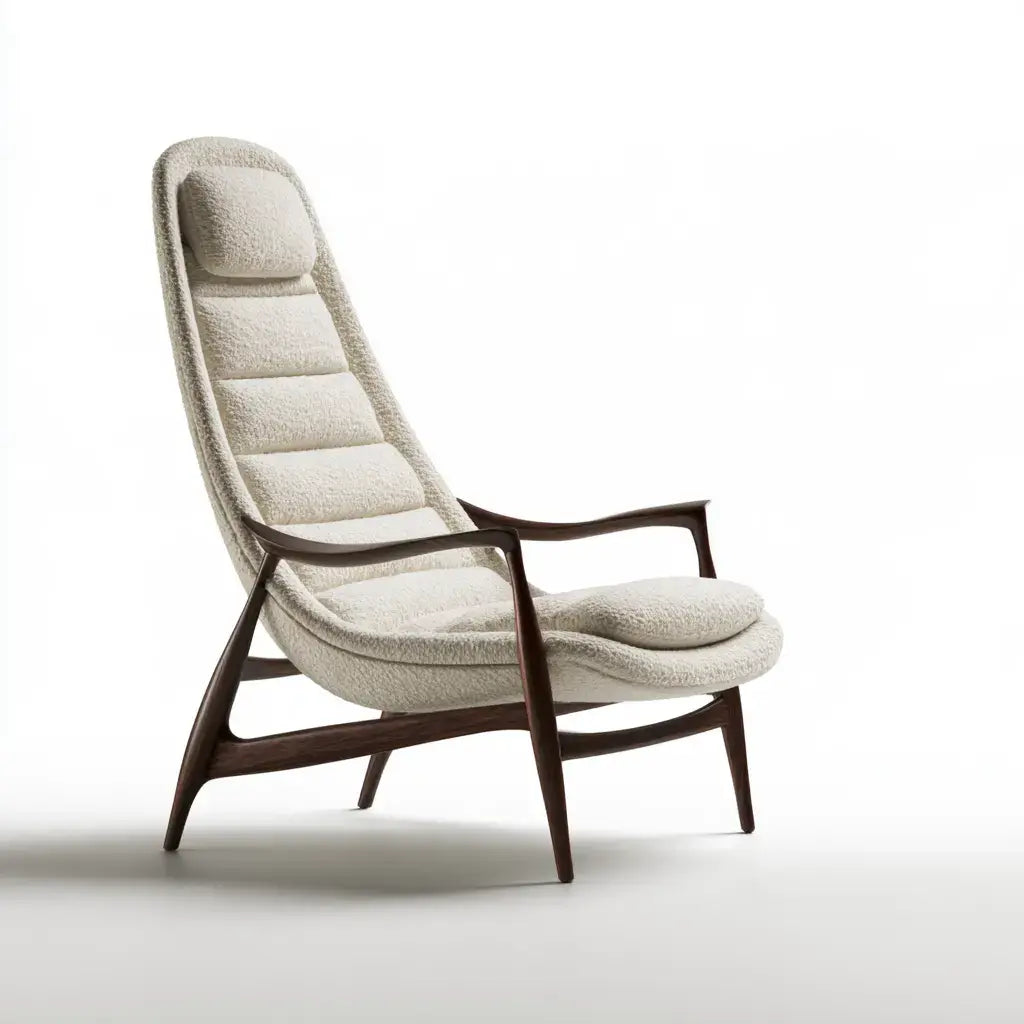 Sillón con respaldo alto y estructura curva - beige/marrón