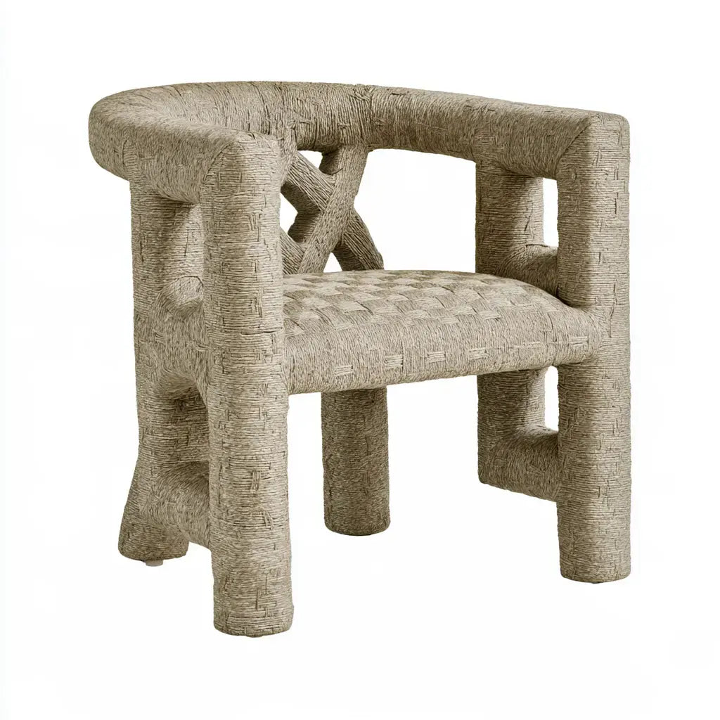 Sillón con tapizado texturizado y respaldo abierto - beige