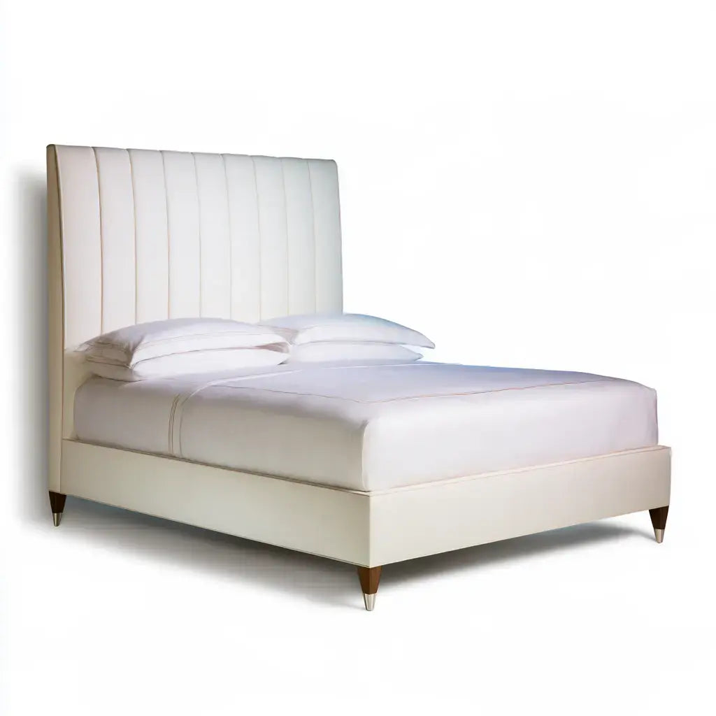 Cama con cabecero alto acolchado - beige