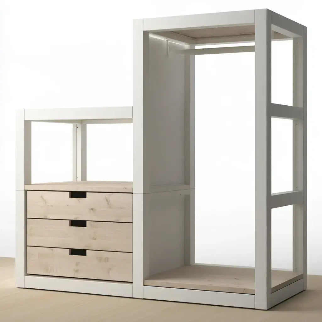 Perchero con estructura abierta y cajones laterales - beige/gris