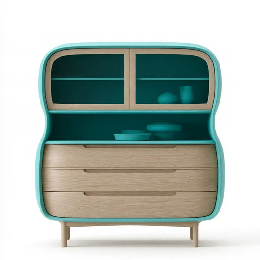 Aparador con puertas curvas y cajones bajos - verde/beige
