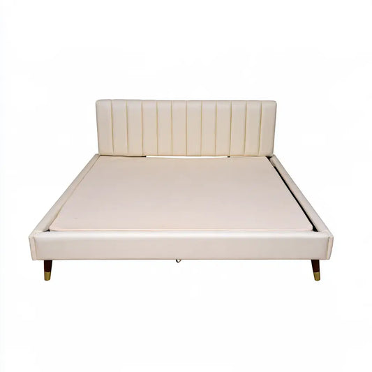Cama con cabecero bajo de paneles verticales - beige